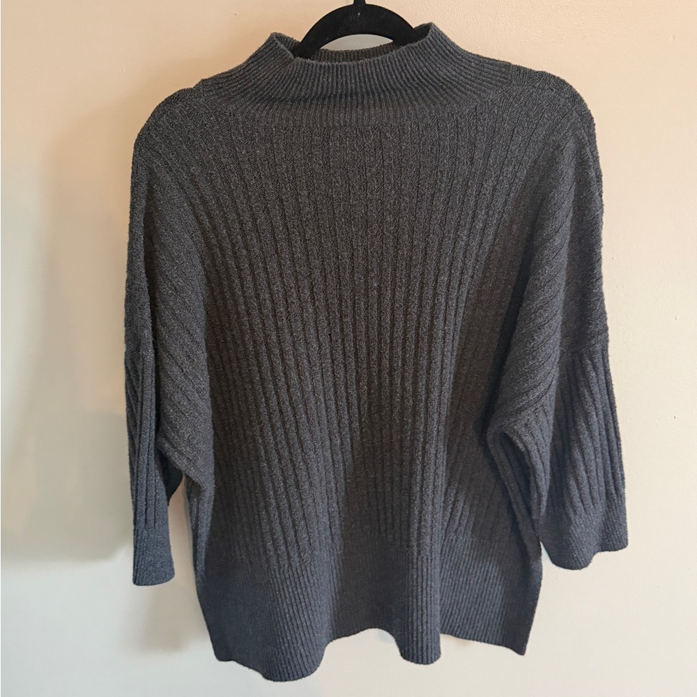 LOFT Charcoal Short Sleeve Mock Neck Sweater